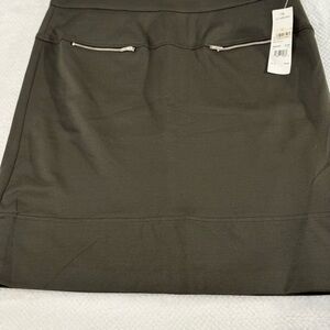 NY Collection Olive Mini Skirt with Zipper Accents